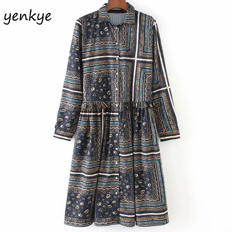 Women Vintage Printed Ruffled Shirt Dress Female Turn-down Collar Long Sleeve A-line Midi Autumn Dress XZWM18137
Women Vintage Printed Ruffled Shirt Dress Female Turn-down Collar Long Sleeve A-line Midi Autumn Dress XZWM18137