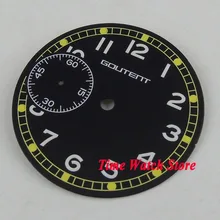 GOUTENT logo 36.8mm ZWARTE wijzerplaat GEEL marks Horloge Dial fit ETA 6497 Hand winding beweging D122(China)