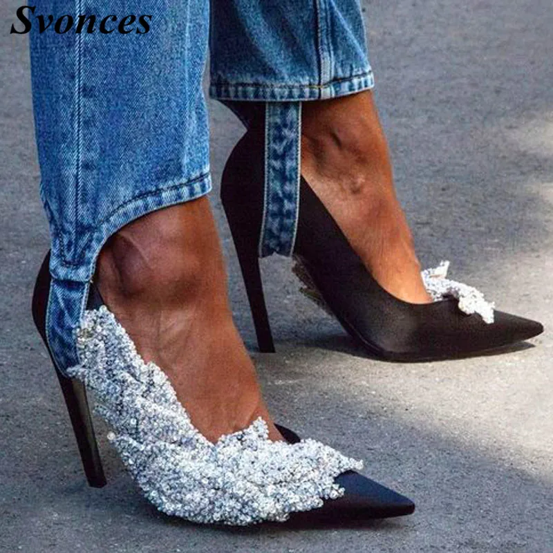 Bling Bling Leaf Shape Rhinestone Embellished Heels Wedding Shoes Woman Black Pink Satin Sequin Heels Women Pumps Bridal Shoes
Bling Bling Leaf Shape Rhinestone Embellished Heels Wedding Shoes Woman Black Pink Satin Sequin Heels Women Pumps Bridal Shoes