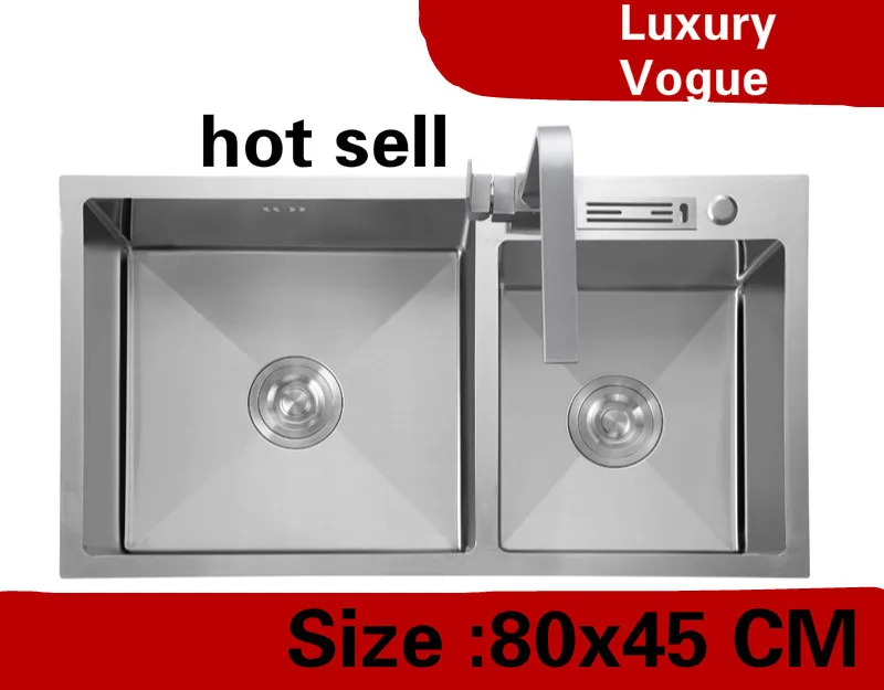 

Free shipping Apartment kitchen manual sink double groove wash vegetables 304 stainless steel vogue hot sell 80x45 CM