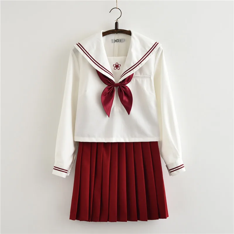 New School Uniforms For Girls JK Japanese Red White Sailor Uniform Cosplay School Class Long Sleeve Suits Sakura Design Sets
New School Uniforms For Girls JK Japanese Red White Sailor Uniform Cosplay School Class Long Sleeve Suits Sakura Design Sets