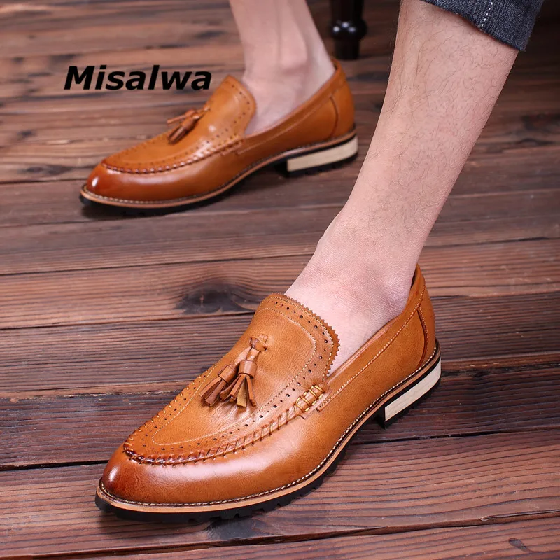 

Misalwa Men's Luxury Brand Penny Slip-On Loafer Dress Shoes Tassel Wedding Party Christmas Shoes for Men Casual Leather Moccasin