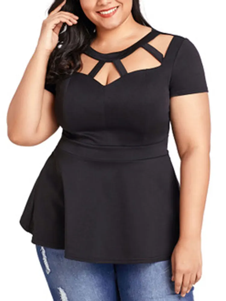 HEE GRAND 2019 Women Large Size T-shirt O-Neck Hollow out Short Sleeve Female Top Casual Solid Ruffles lap T-shirt WTS1482 
HEE GRAND 2019 Women Large Size T-shirt O-Neck Hollow out Short Sleeve Female Top Casual Solid Ruffles lap T-shirt WTS1482