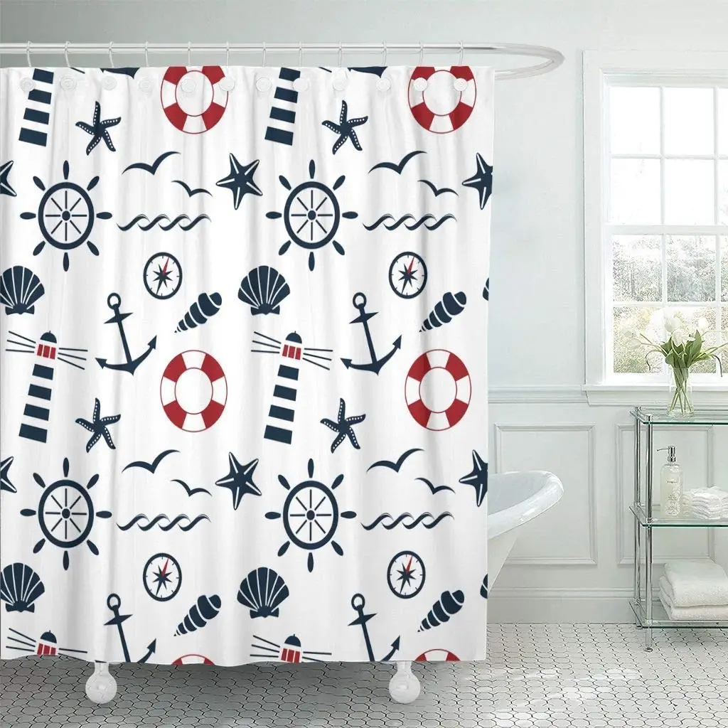 Shower Curtain with Hooks Navy Anchor Nautical on The White Raster Red Navigation Naval Steering Wheel Beacon Bathroom Decor
Shower Curtain with Hooks Navy Anchor Nautical on The White Raster Red Navigation Naval Steering Wheel Beacon Bathroom Decor