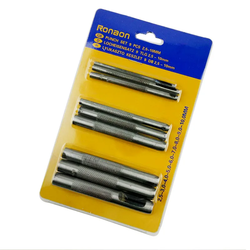 High quality 9pcs belt punching leather piercing round hollow head eyelet opener pocket hole maker tool
High quality 9pcs belt punching leather piercing round hollow head eyelet opener pocket hole maker tool