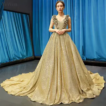 Luxury Gold Evening Dress Long Evening Dresses A-line Muslim Evening Dress Sexy Formal Dress Women Elegant Ball Gown YM20257
Luxury Gold Evening Dress Long Evening Dresses A-line Muslim Evening Dress Sexy Formal Dress Women Elegant Ball Gown YM20257