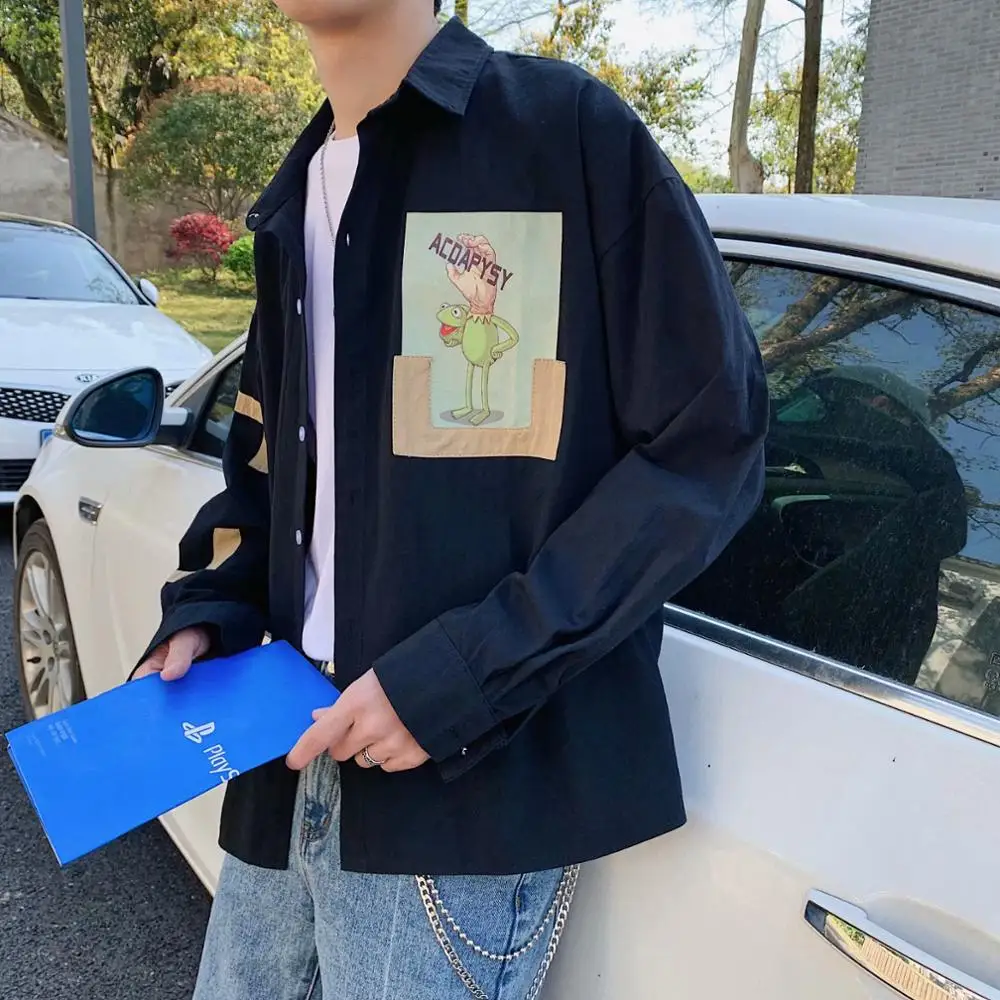 Spring and autumn cartoon personality printing shirt men's Korean youth handsome loose long-sleeved shirt cotton jacket
Spring and autumn cartoon personality printing shirt men's Korean youth handsome loose long-sleeved shirt cotton jacket