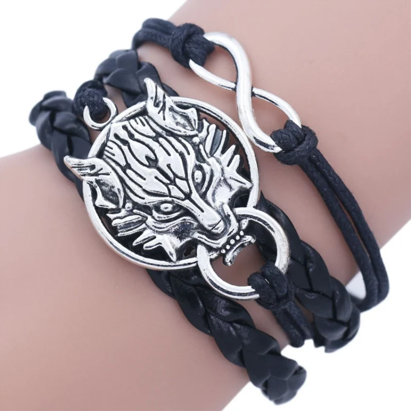 2018Vintage Antique Silver Teen Wolf Head Infinity Male Charm Bracelet For Men Multilayer Black Rope Leather Cuff Bracelet
2018Vintage Antique Silver Teen Wolf Head Infinity Male Charm Bracelet For Men Multilayer Black Rope Leather Cuff Bracelet