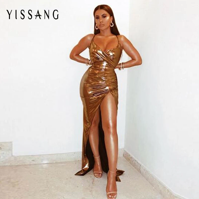 Yissang 2018 Gold Summer Women Maxi Dress Sexy Solid Sleeveless High Slit Long Dresses Party V Neck Club Woman Dress
Yissang 2018 Gold Summer Women Maxi Dress Sexy Solid Sleeveless High Slit Long Dresses Party V Neck Club Woman Dress