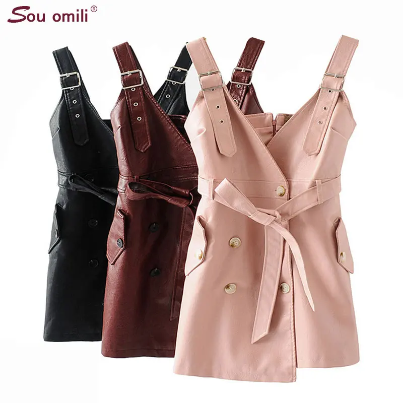 Double-breasted faux leather Dress women Black Strap Zipper V-neck Dress with Belt Sexy Girls Dresses 2019 New
Double-breasted faux leather Dress women Black Strap Zipper V-neck Dress with Belt Sexy Girls Dresses 2019 New