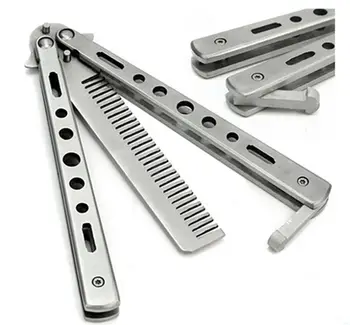 Black/Silver Stainless Steel Practice Training Butterfly Balisong Style Knife Comb Cool Hot Selling Hairbrush Salon Tools
Black/Silver Stainless Steel Practice Training Butterfly Balisong Style Knife Comb Cool Hot Selling Hairbrush Salon Tools