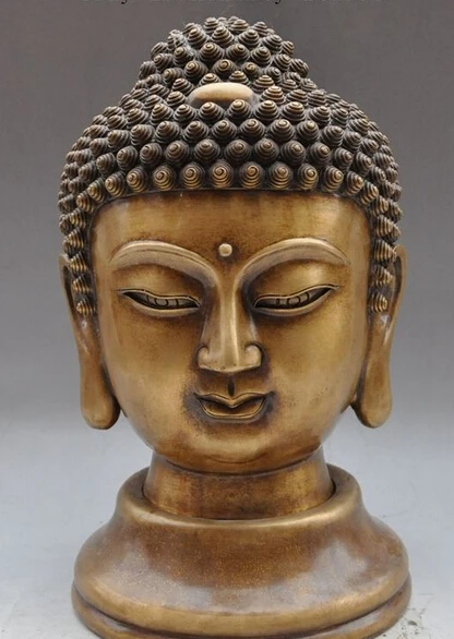 005591 14" tibet buddhism fane bronze sakyamuni Shakyamuni Tathagata buddha head statue