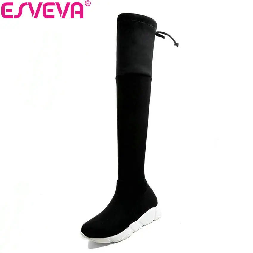 ESVEVA 2019 Women Shoes Sewing Western Style Med Heels Round Toe Over The Knee Boots Wedges Heels Boots Woman Lace Up Size 34-43
ESVEVA 2019 Women Shoes Sewing Western Style Med Heels Round Toe Over The Knee Boots Wedges Heels Boots Woman Lace Up Size 34-43