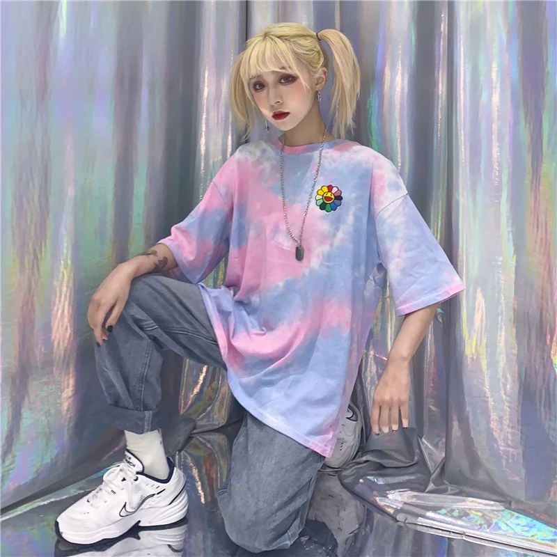 Fashion T-shirt Women Summer Clothing Korean Style Ulzzang Harajuku Floral Emboridery Tie-dyed T-shirts Female Casual Shirt Top
Fashion T-shirt Women Summer Clothing Korean Style Ulzzang Harajuku Floral Emboridery Tie-dyed T-shirts Female Casual Shirt Top