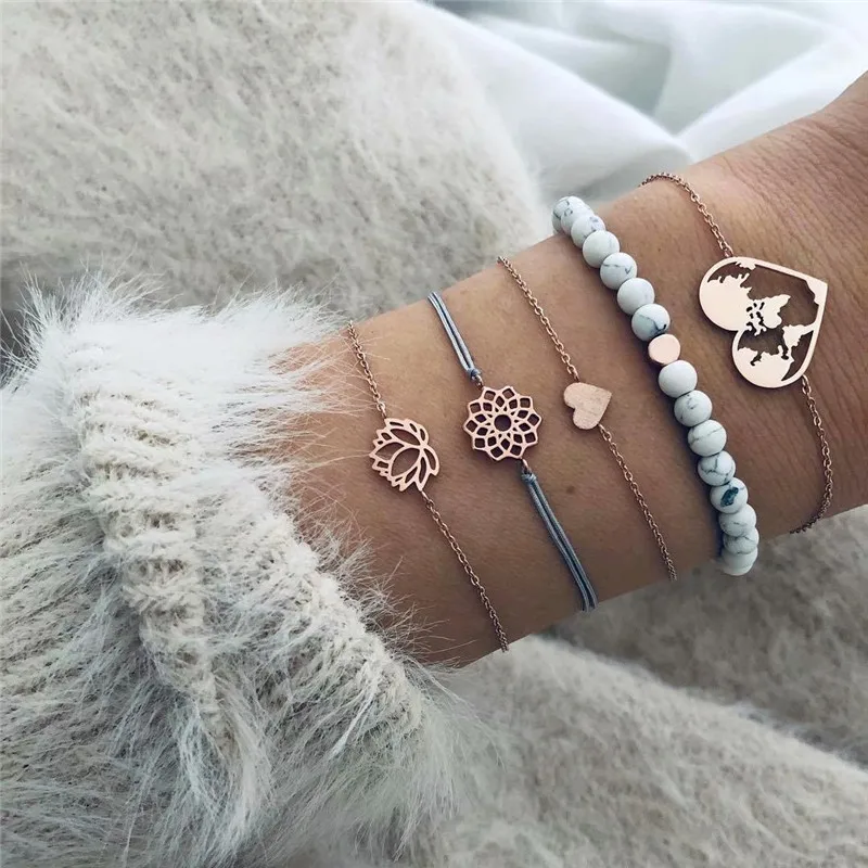 5Pcs/Set Classic Stone Heart Map Lotus Multilayer Adjustable Chians Bracelet Set Women Fashion Party Jewelry Multiple Styles New
5Pcs/Set Classic Stone Heart Map Lotus Multilayer Adjustable Chians Bracelet Set Women Fashion Party Jewelry Multiple Styles New