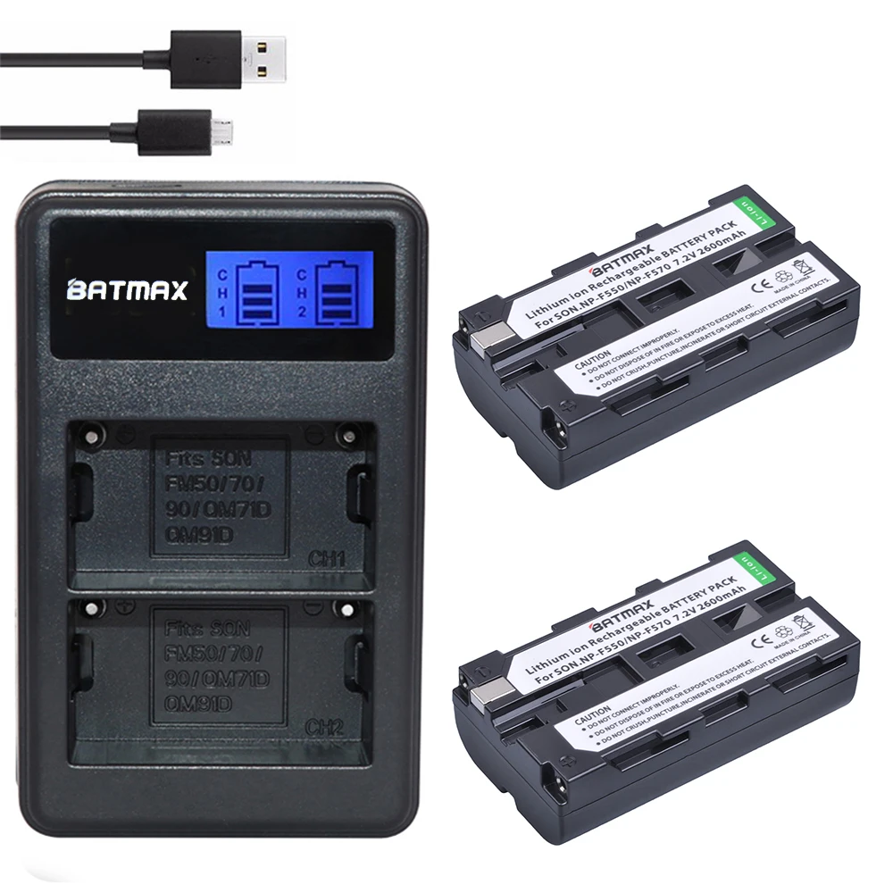Batmax 2600 мАч 2PcsNP-F550 NP-F330 NP F550 F330 батарея для камеры + зарядное устройство с двумя