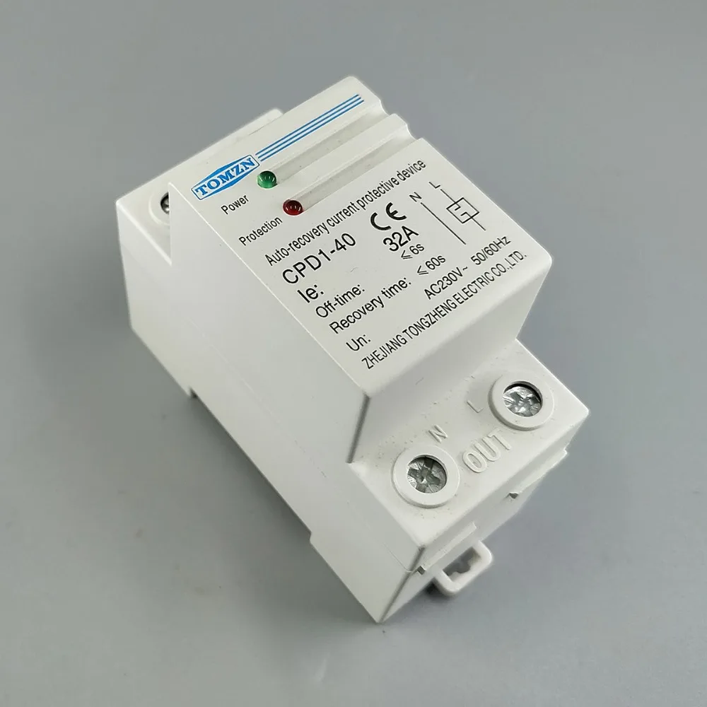 32A 230V 50/60hz Din rail automatic recovery reconnect over Current limiting protective device protector
32A 230V 50/60hz Din rail automatic recovery reconnect over Current limiting protective device protector