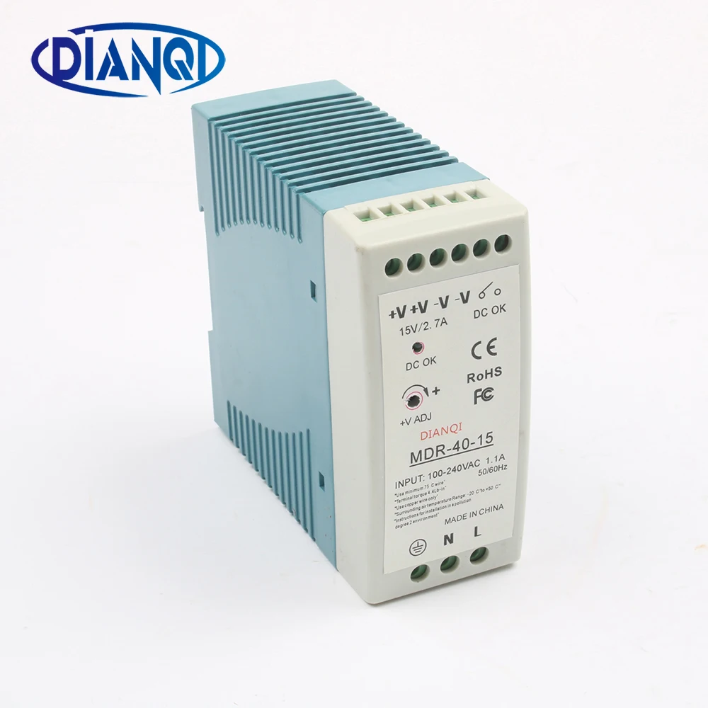 DIANQI MDR-40 12V 5V 15V 24V 36V 48V 40W Din Rail power supply ac-dc power supply unit 110V 220V for LED Strip Light
DIANQI MDR-40 12V 5V 15V 24V 36V 48V 40W Din Rail power supply ac-dc power supply unit 110V 220V for LED Strip Light