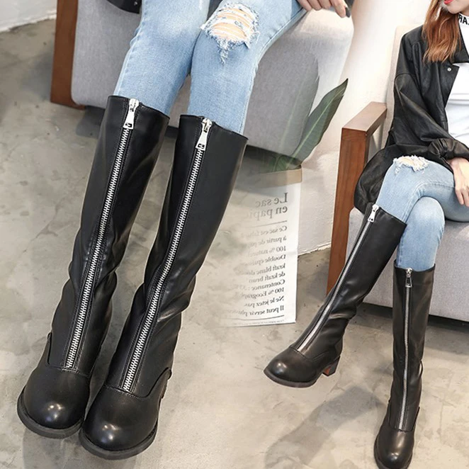 Women Mid-Calf Boots Front Zip Chunky Middle Heels Knee High Winter Faux Leather Boots Warm Plush Fur Fashion Booties Casual
Women Mid-Calf Boots Front Zip Chunky Middle Heels Knee High Winter Faux Leather Boots Warm Plush Fur Fashion Booties Casual
