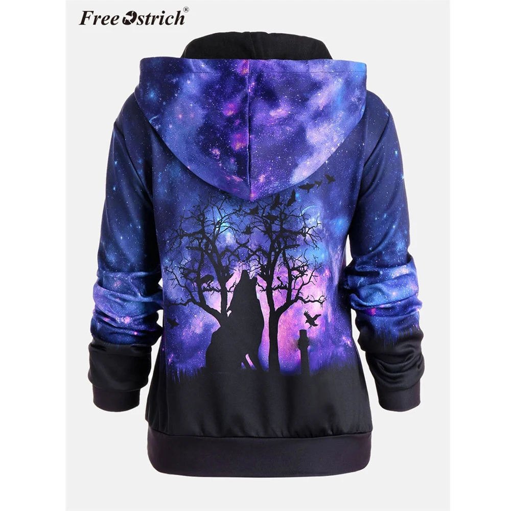 Bebas Burung Unta Modis Ramping Sweatshirt Wanita Malam Serigala