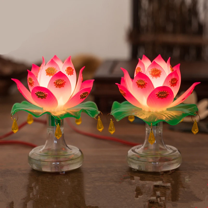 

Buddhism Supplies Holy Lotus Lamp Exquisite Veilleuse Solemn Buddhist Ceremony Worship Buddha Lamp Buddhist Temple Decoration