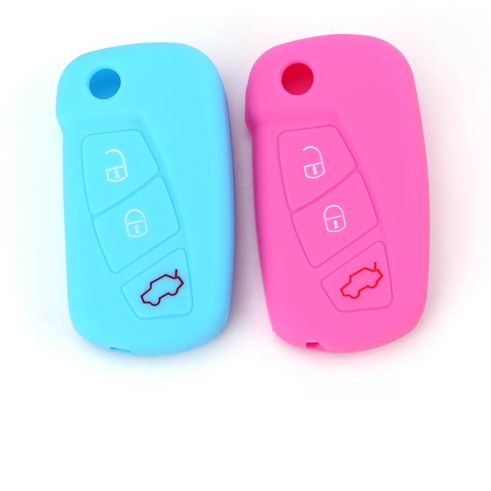 Silicone car key fob case cover set shell skin shirt for ford Mondeo Fiesta Focus C-Max KA GALAXY 3 buttons flip folding remote |