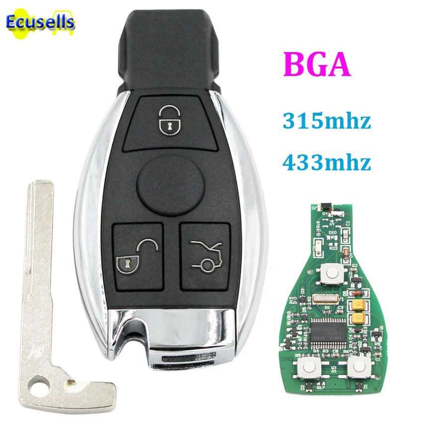 

Smart full keyless entry Remote Car Key fob 3 Buttons 315MHz 433mhz for Mercedes-Benz support BGA/NEC with battery holder uncut
