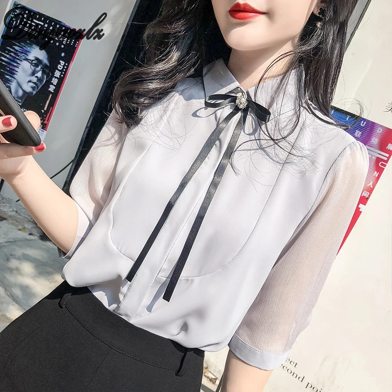 Dingaozlz Summer 2019 New Korean fashion clothing Bow ite Professional OL Shirt Top Half sleeve Women Chiffon blouse
Dingaozlz Summer 2019 New Korean fashion clothing Bow ite Professional OL Shirt Top Half sleeve Women Chiffon blouse