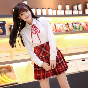 long Sleeves Japanese School Uniform Girl Sailor Dress Red/Tibetan Blue Plaid Skirt Uniformes Japonais Korean Costumes For Girl
long Sleeves Japanese School Uniform Girl Sailor Dress Red/Tibetan Blue Plaid Skirt Uniformes Japonais Korean Costumes For Girl