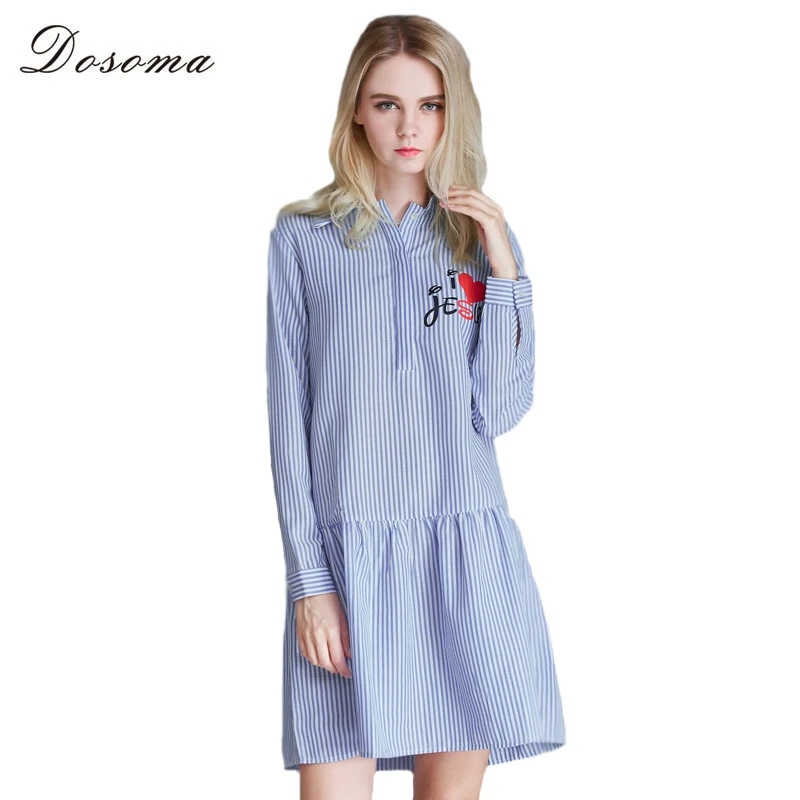 DOSOMA 5XL Свободные Блузки Платья Для Женщин 2017 Мода Лето Полосатый Аппликации