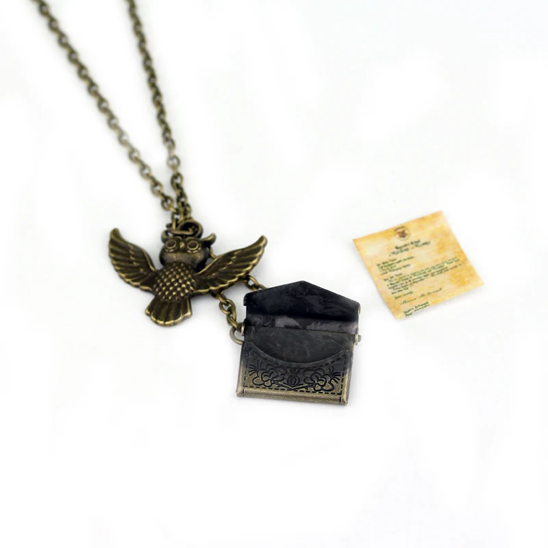 Image Fashion Movie Series Jewelry Vintage Bronze Potter Owl Pendant Post Envelop Jewelry For Friend Mysterious Gift Necklace