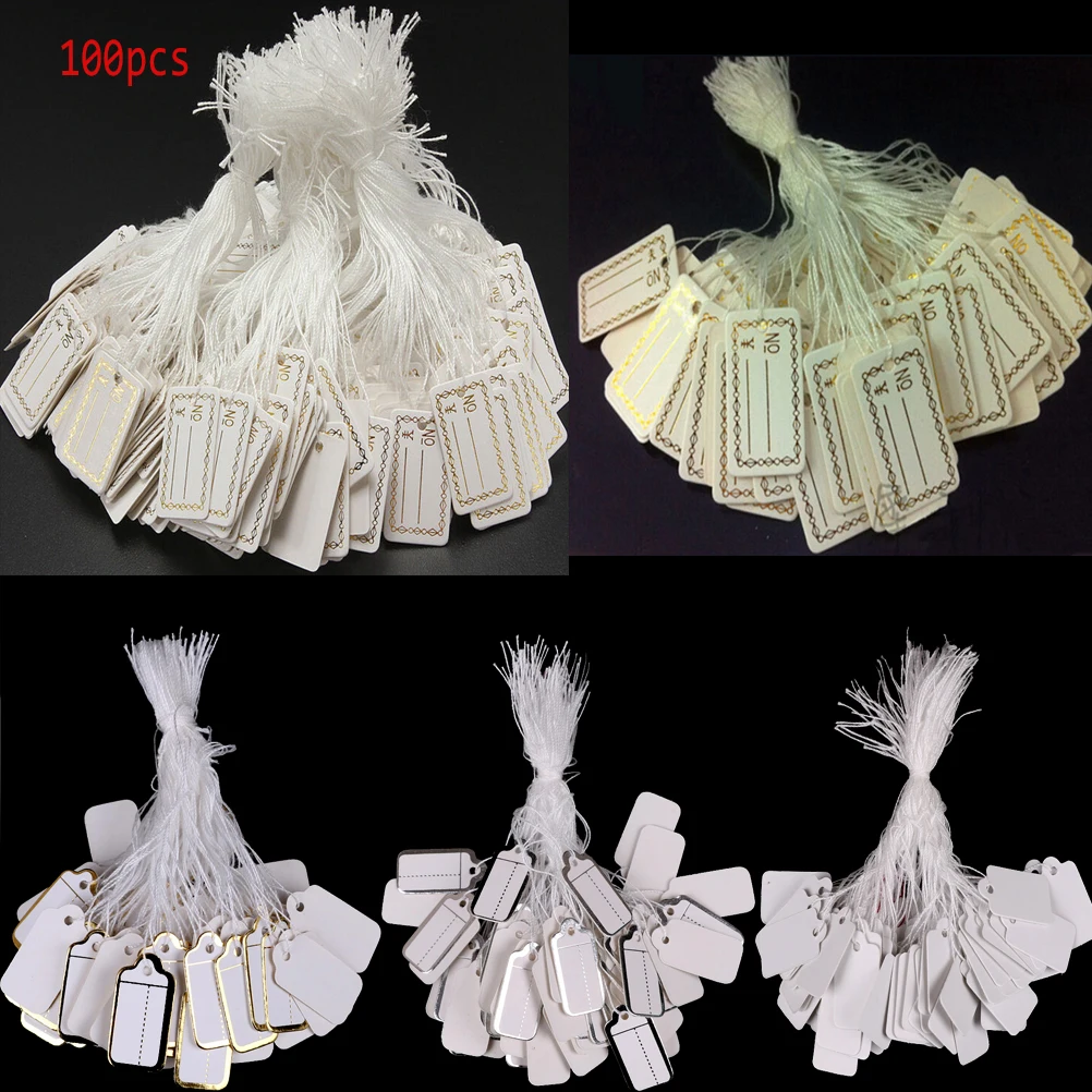 100Pcs/lot DIY Price Label Rectangular Label Tie String Jewelry Clothes Display Merchandise Price Tags Card Silver/Gold/White
100Pcs/lot DIY Price Label Rectangular Label Tie String Jewelry Clothes Display Merchandise Price Tags Card Silver/Gold/White