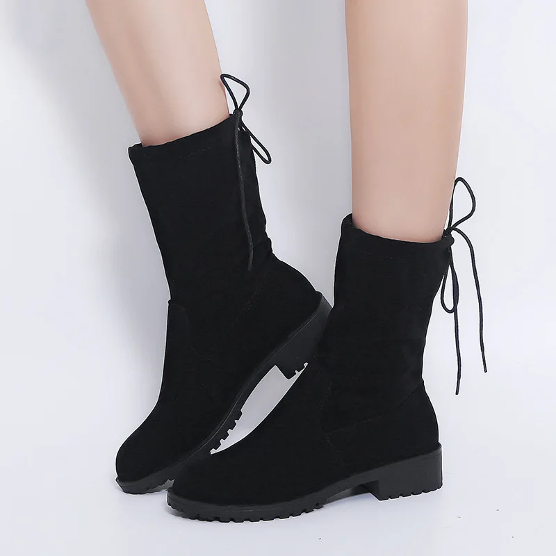 New Pop Women Winter Lace-Up Mid-Calf Boots Flock Med Square heel Round Toe Solid Black Plush Warm Casual Size 34-43 7N0515
New Pop Women Winter Lace-Up Mid-Calf Boots Flock Med Square heel Round Toe Solid Black Plush Warm Casual Size 34-43 7N0515