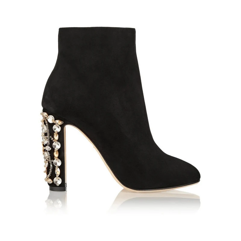 SHOOEGLE Black Suede High Heels Women Ankle Boots Round Toe Women Short Booties Studded Crystal Block Heels Women Boots Winter 
SHOOEGLE Black Suede High Heels Women Ankle Boots Round Toe Women Short Booties Studded Crystal Block Heels Women Boots Winter