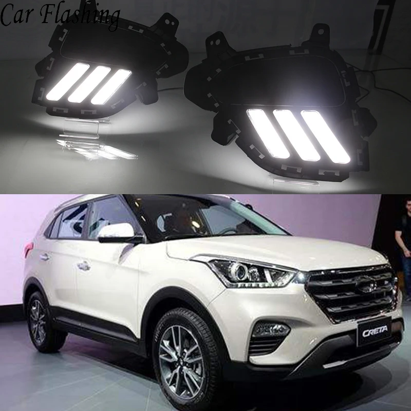 Car Flashing 2Pcs DRL for Hyundai creta IX25 2017 2018 LED Daytime Running Lights Daylight with Yellow turn signal
Car Flashing 2Pcs DRL for Hyundai creta IX25 2017 2018 LED Daytime Running Lights Daylight with Yellow turn signal