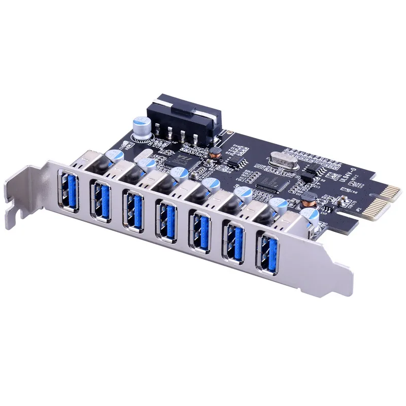 PCI-E Card Express Expansion Card PCI-E to USB 3.0 7 Port Superspeed 5Gbps USB 3.0 Card with 15-Pin Power Connector for Desktops