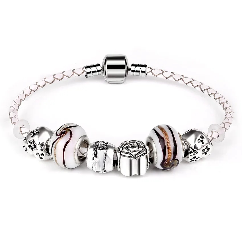 White Lether Charm Bracelet glass beads With Heart Flower beads Bracelets for Women Wedding Vintage Jewelry
White Lether Charm Bracelet glass beads With Heart Flower beads Bracelets for Women Wedding Vintage Jewelry
