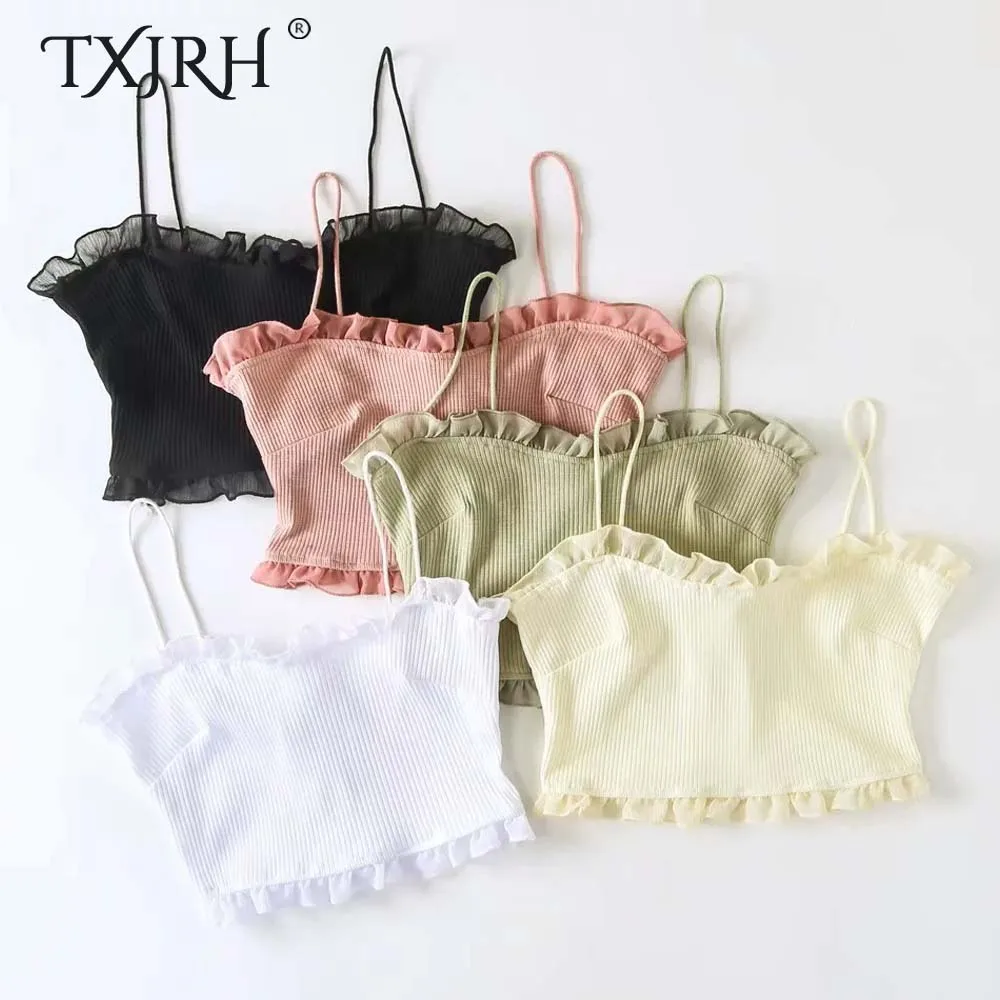 TXJRH Sexy Chest Cross Tie Bow Wood Ears Spaghetti Strap Sleeveless Exposed Navel Slim Fit Crop Ruffles Hem Camis Tops 5 Colors
TXJRH Sexy Chest Cross Tie Bow Wood Ears Spaghetti Strap Sleeveless Exposed Navel Slim Fit Crop Ruffles Hem Camis Tops 5 Colors