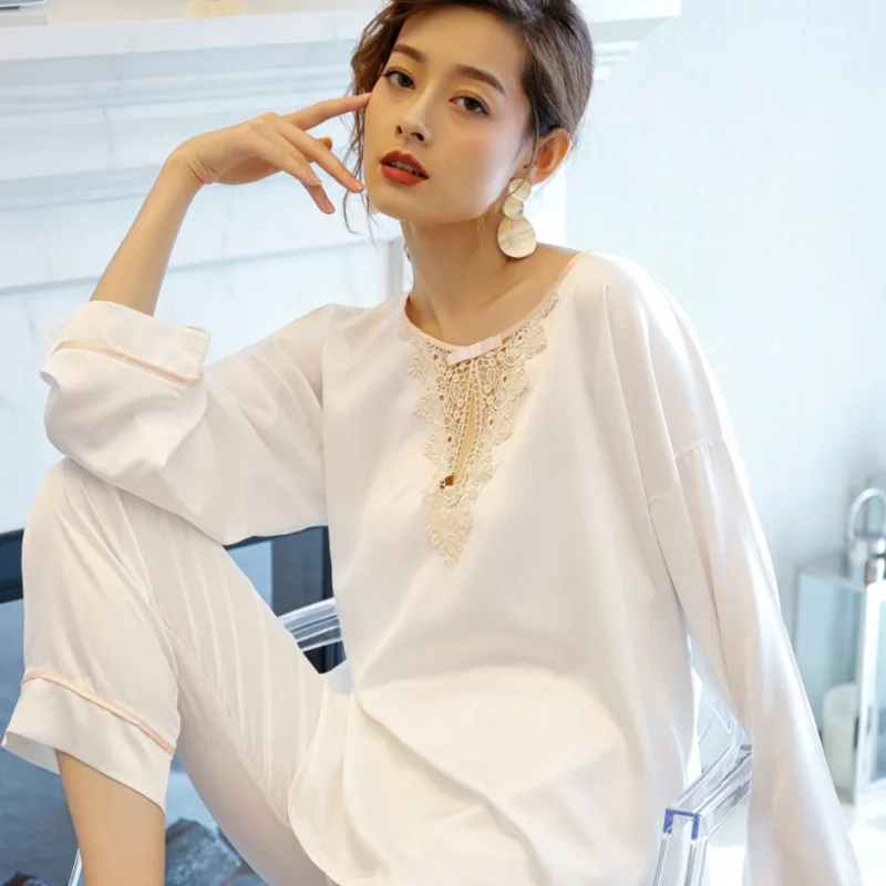 2019 Summer Women's Sleepwear Long Sleeve Silk-like Womens Pajamas Two-piece Home Suit Sexy Red Lace Sexy Lingerie Pijama Mujer
2019 Summer Women's Sleepwear Long Sleeve Silk-like Womens Pajamas Two-piece Home Suit Sexy Red Lace Sexy Lingerie Pijama Mujer