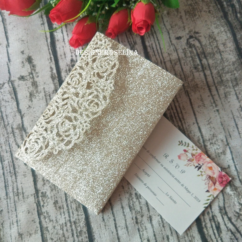 Champagne Glitter Laser Cut Pocket Invitations Cards with RSVP Card for Wedding Bridal Shower Sweet 16th Birthday Invits
Champagne Glitter Laser Cut Pocket Invitations Cards with RSVP Card for Wedding Bridal Shower Sweet 16th Birthday Invits