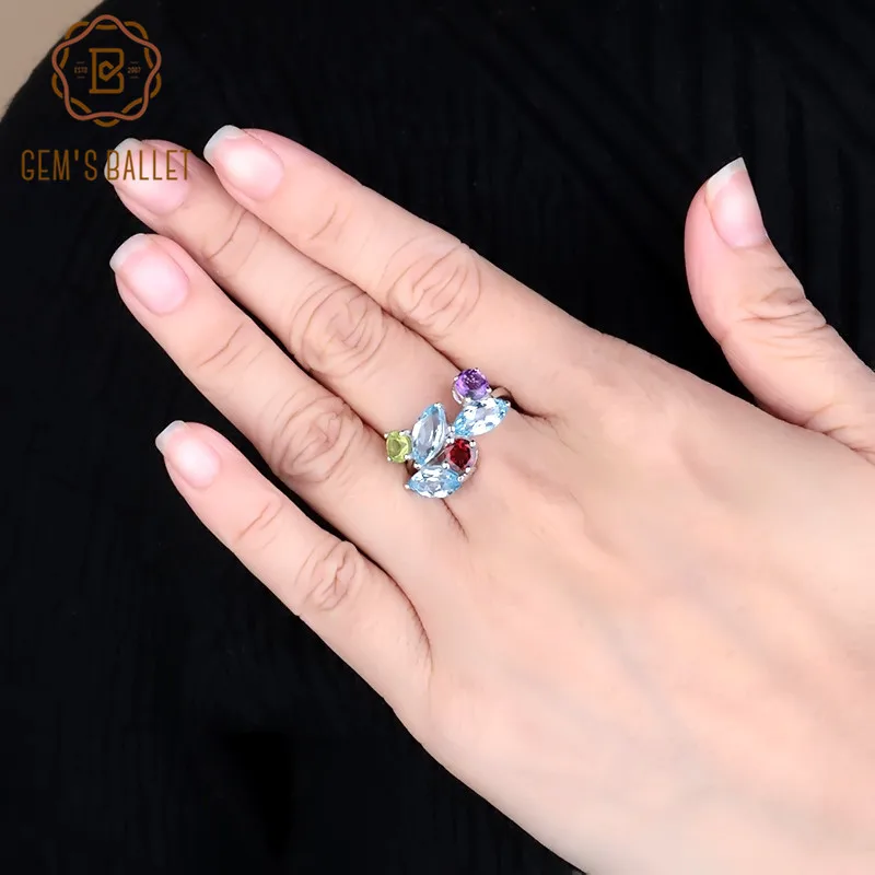 Gem's Ballet Multicolor Natural Sky Blue Topaz Garnet Peridot Amethyst Gemstone 925 Sterling Silver Ring For Women Fine Jewelry
Gem's Ballet Multicolor Natural Sky Blue Topaz Garnet Peridot Amethyst Gemstone 925 Sterling Silver Ring For Women Fine Jewelry