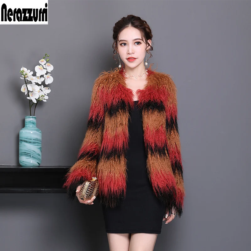 Nerazzurri Winter faux fur jacket women 2019 hairy gradual color long sleeve short Mongolian lamb fur coat plus size 4xl 5xl 6xl
Nerazzurri Winter faux fur jacket women 2019 hairy gradual color long sleeve short Mongolian lamb fur coat plus size 4xl 5xl 6xl