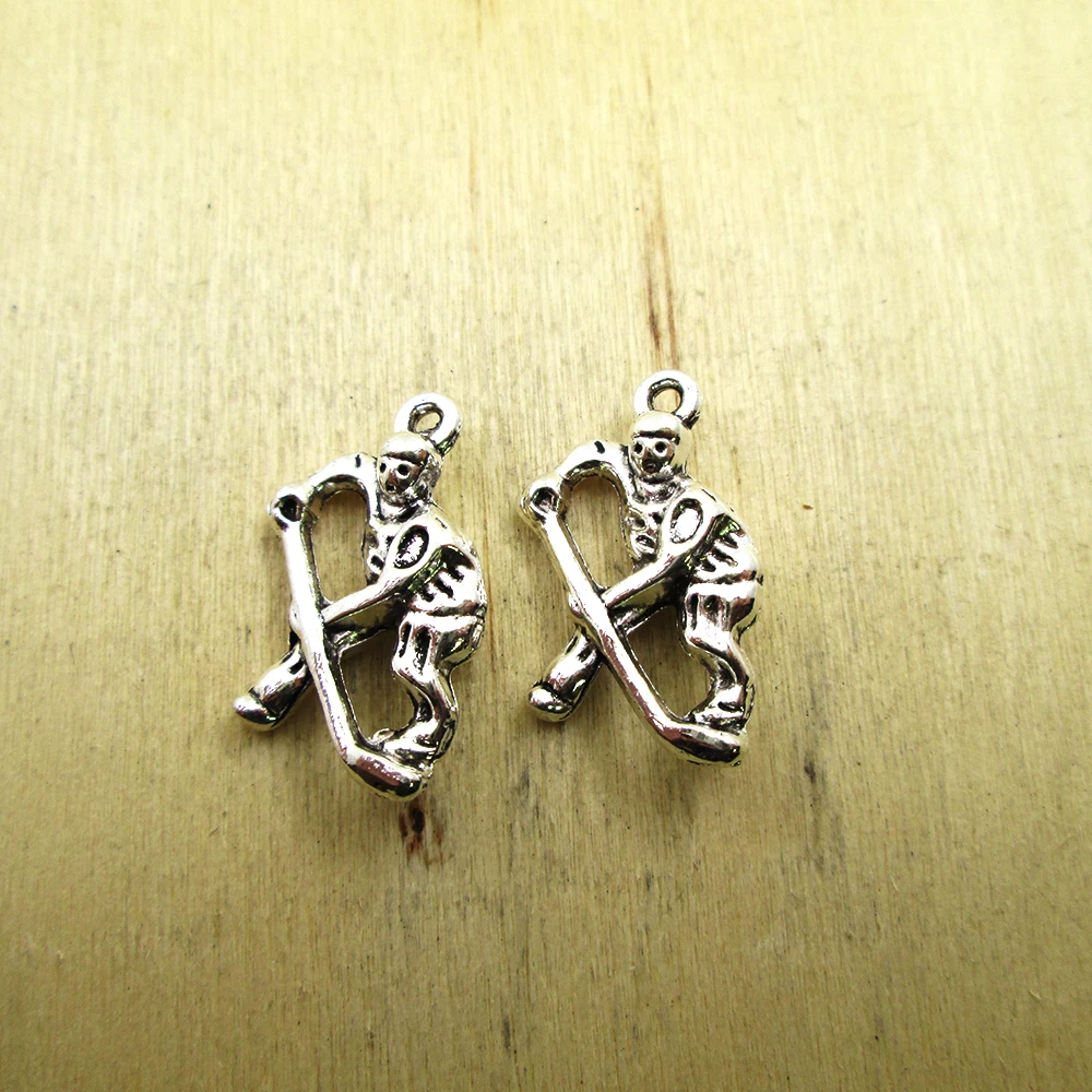 12 шт -- 24x17mmHockey Charms хоккейный игрок Шарм Подвески DIY ожерелье/браслеты античный