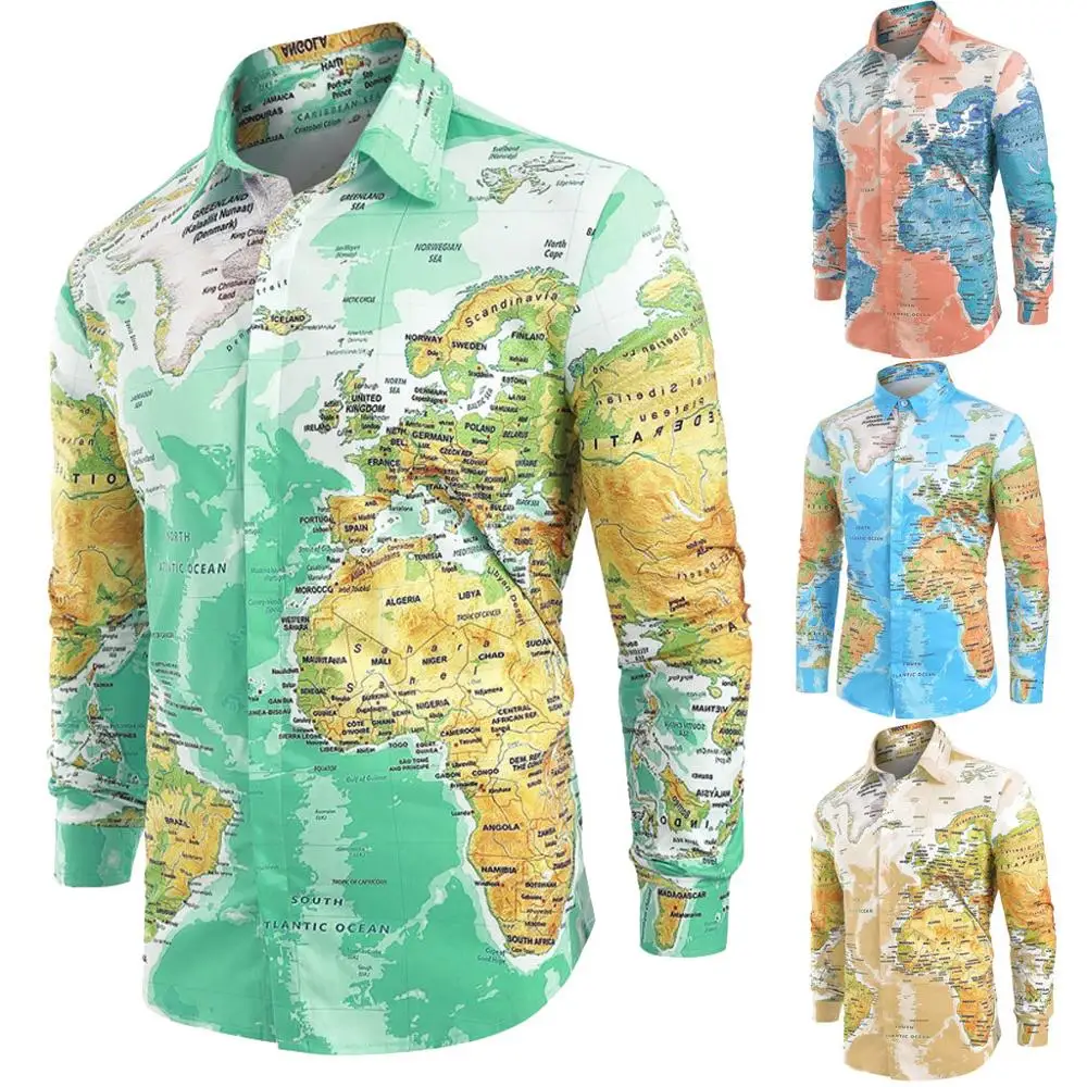Summer Men's Breathable Solid Color Men Casual World Map Print With Button Shirt Top blouse Tops Casual Long Sleeve Stand Collar
Summer Men's Breathable Solid Color Men Casual World Map Print With Button Shirt Top blouse Tops Casual Long Sleeve Stand Collar