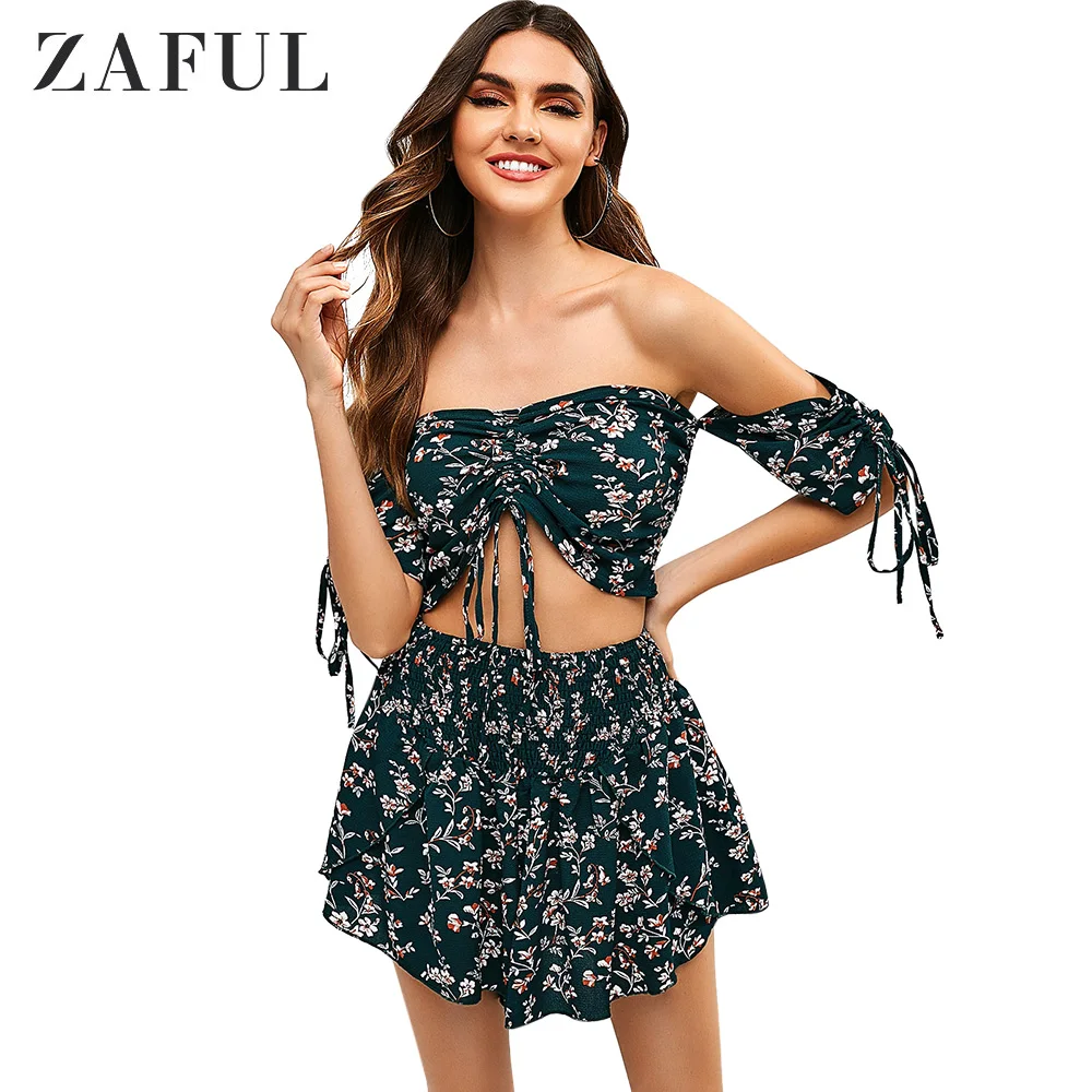 ZAFUL Off Shoulder Cinched Floral Women Set Summer Slash Neck Sleeves Crop Top High Waist Set Beach Boho Suits
ZAFUL Off Shoulder Cinched Floral Women Set Summer Slash Neck Sleeves Crop Top High Waist Set Beach Boho Suits