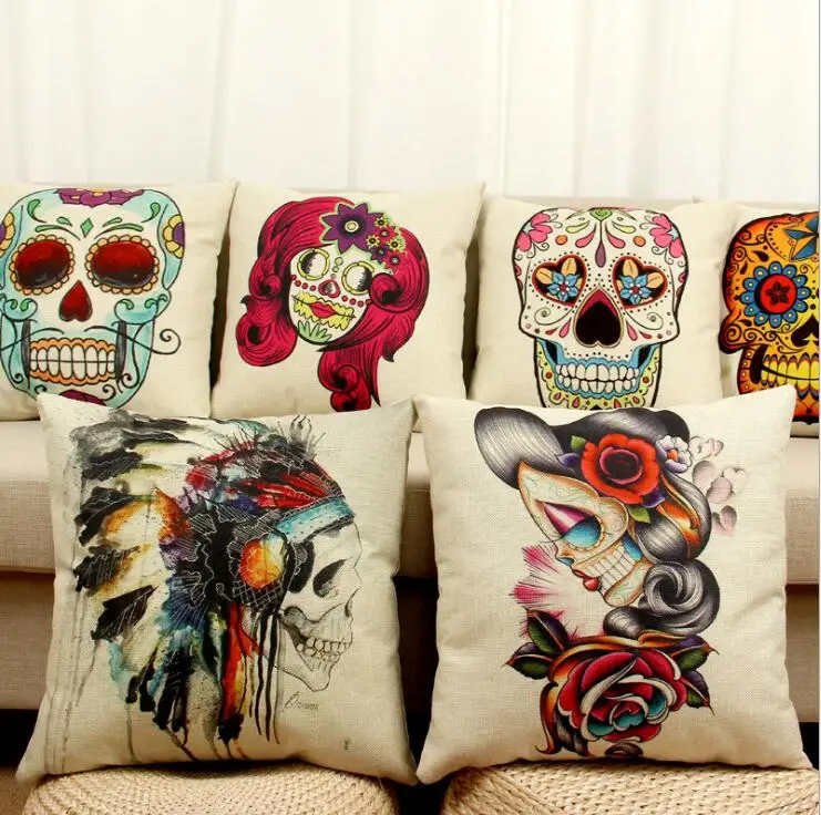 Cushion Case Linen Cotton Cover Halloween Mexican Skull Pattern Bed Car Sofa Throw Pillows Home Decorative Pillowcase almofada
Cushion Case Linen Cotton Cover Halloween Mexican Skull Pattern Bed Car Sofa Throw Pillows Home Decorative Pillowcase almofada