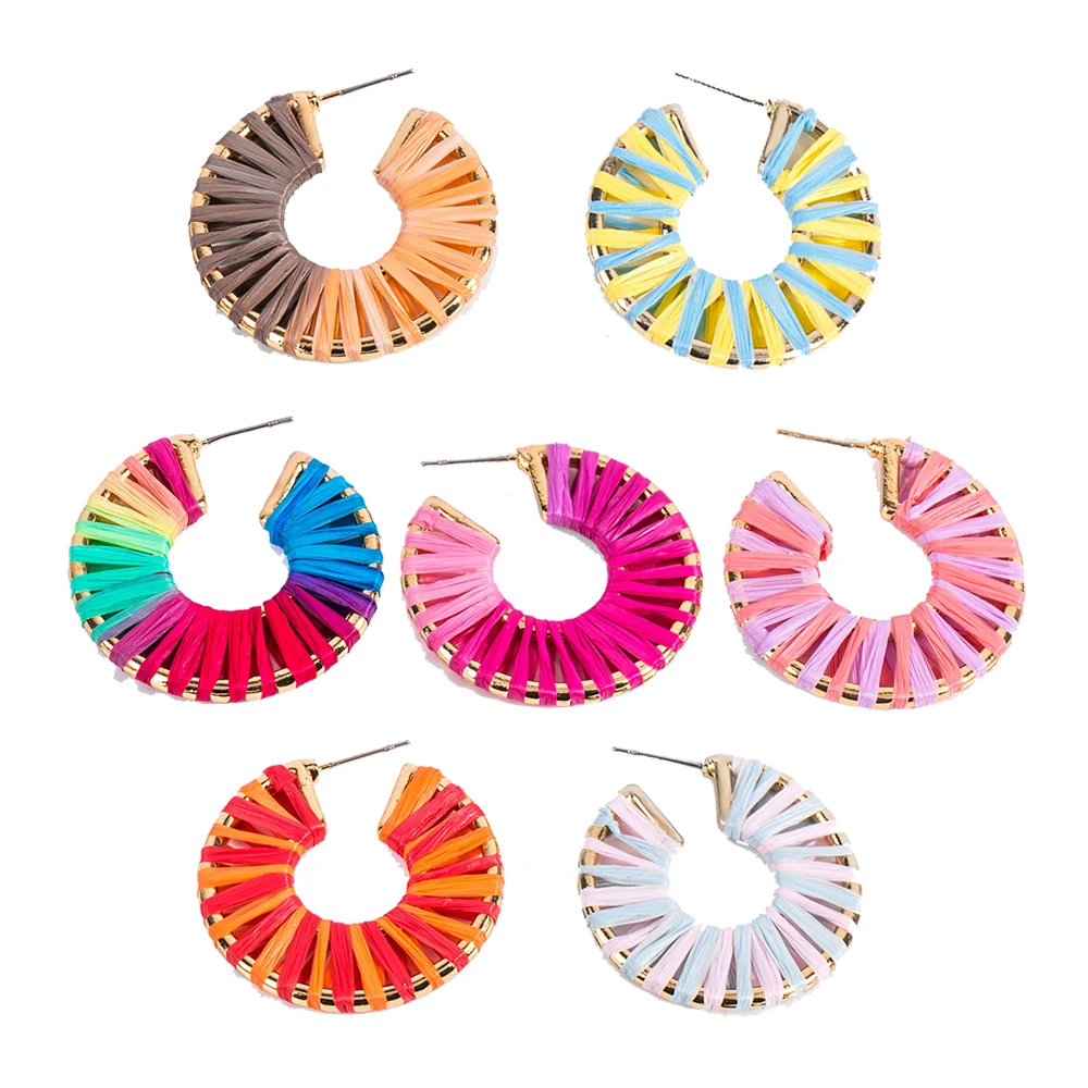 New Design Colored Raffia Handmade Earring for Women Bohemia Ethnic Big Circle Round Statement Hoop Earrings Jewelry Bijoux Gift
New Design Colored Raffia Handmade Earring for Women Bohemia Ethnic Big Circle Round Statement Hoop Earrings Jewelry Bijoux Gift