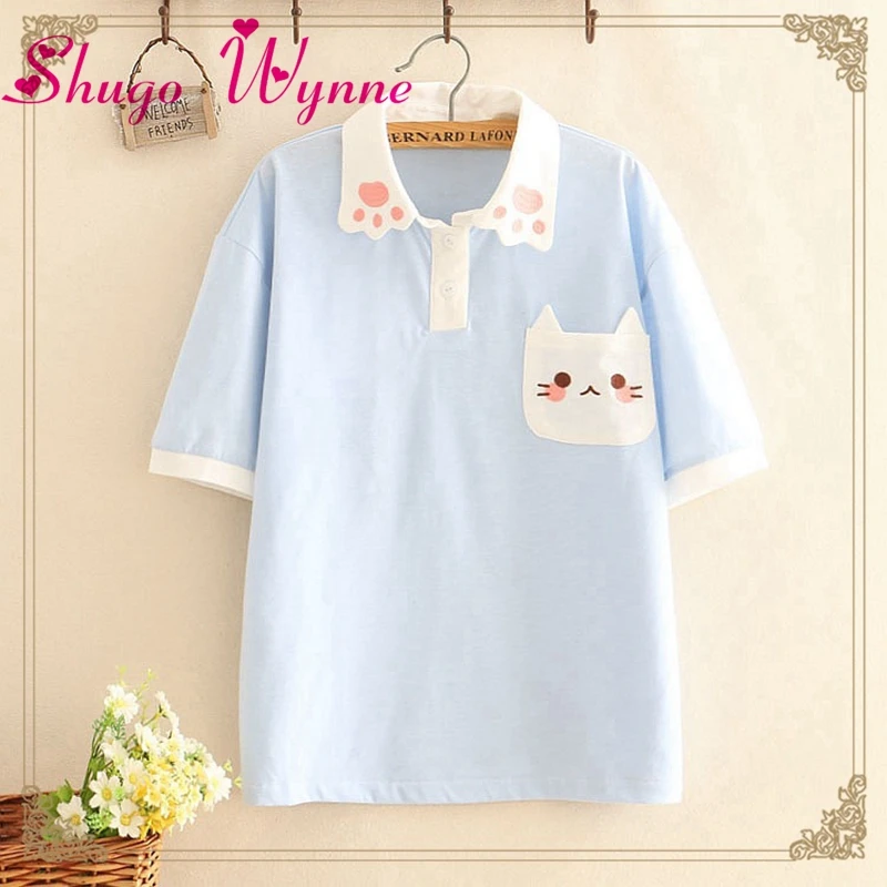 Japanese Mori Girl Lovely Cat Embroidery Turn-down Collar Short Sleeve T-shirt 2019 Summer Women Lolita Kawaii Casual Tops
Japanese Mori Girl Lovely Cat Embroidery Turn-down Collar Short Sleeve T-shirt 2019 Summer Women Lolita Kawaii Casual Tops
