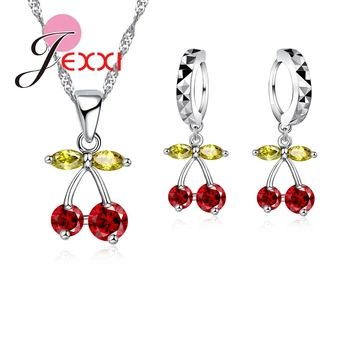 Party Gift Colorized Crystal Women Jewelry Sets 925 Sterling Silver Necklace Earrings Cherry Design Dangle Pendants
Party Gift Colorized Crystal Women Jewelry Sets 925 Sterling Silver Necklace Earrings Cherry Design Dangle Pendants