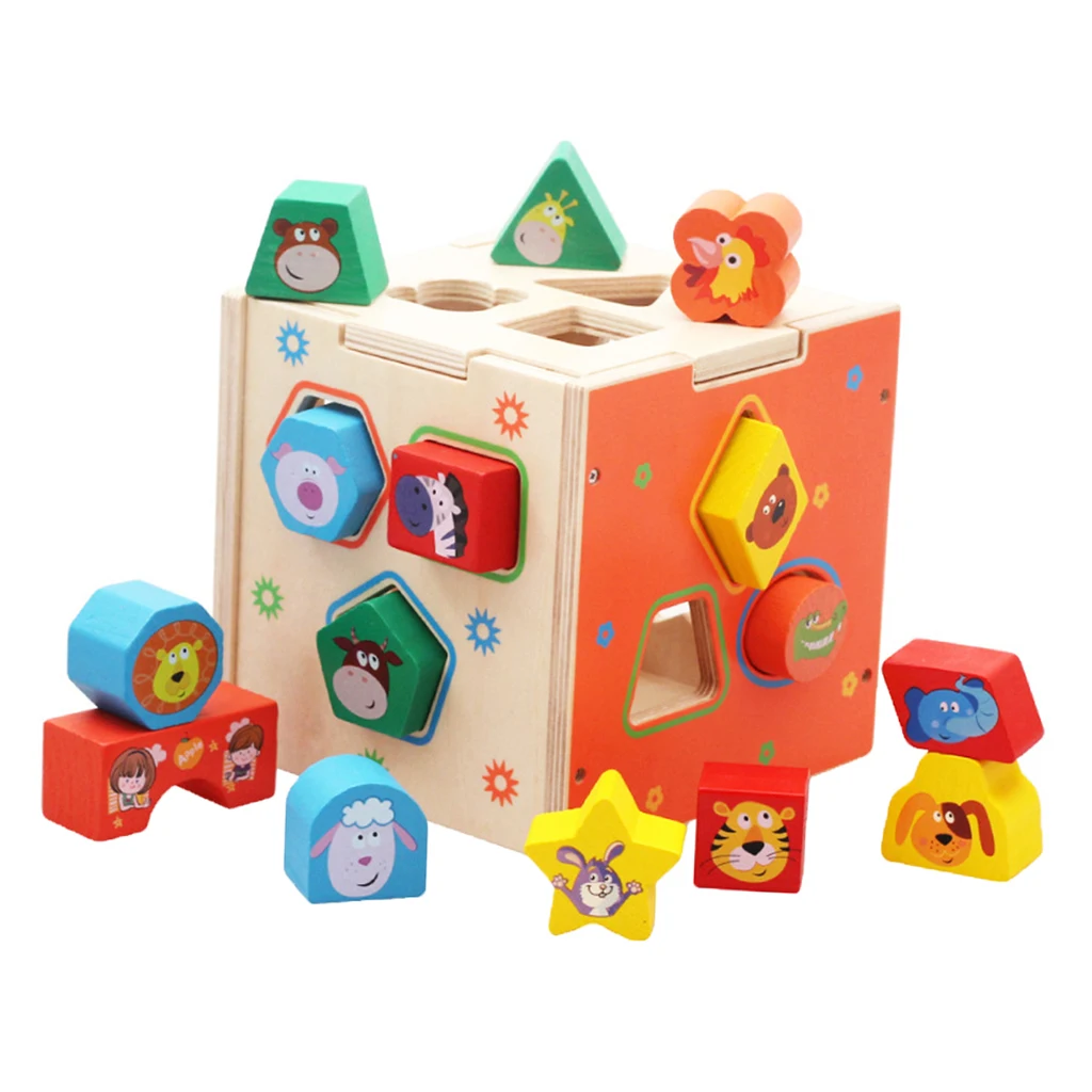 Kids Cute Animal Shape Sorting Cube Wooden Educational Montessori Toys Gift